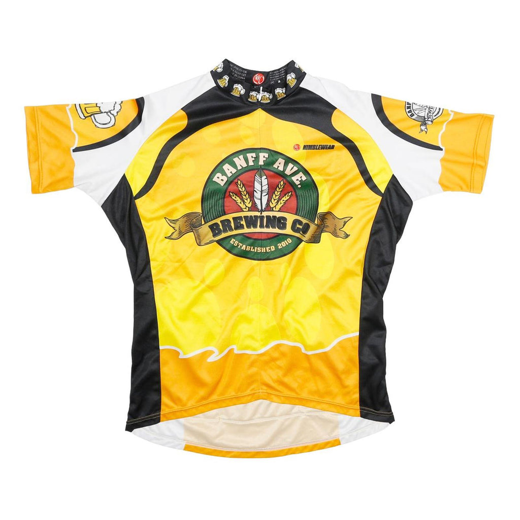 NIMBLEWEAR Mens Yellow & Black Graphic T-Shirt XL Short Sleeve Mock Neck Cycling