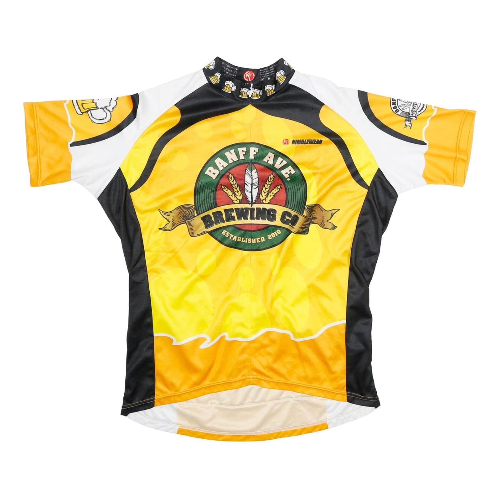 NIMBLEWEAR Mens Yellow & Black Graphic T-Shirt XL Short Sleeve Mock Neck Cycling