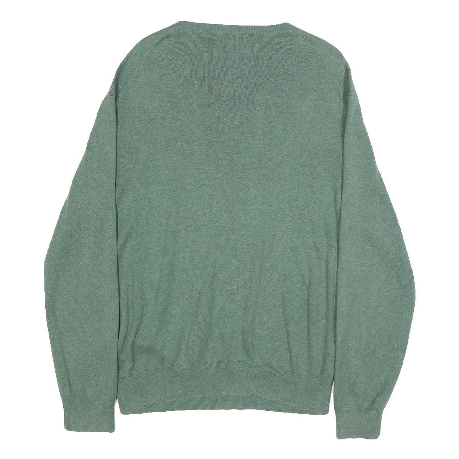 POLO RALPH LAUREN Mens Green Plain V-Neck Basic Knit Jumper M Cotton Classic