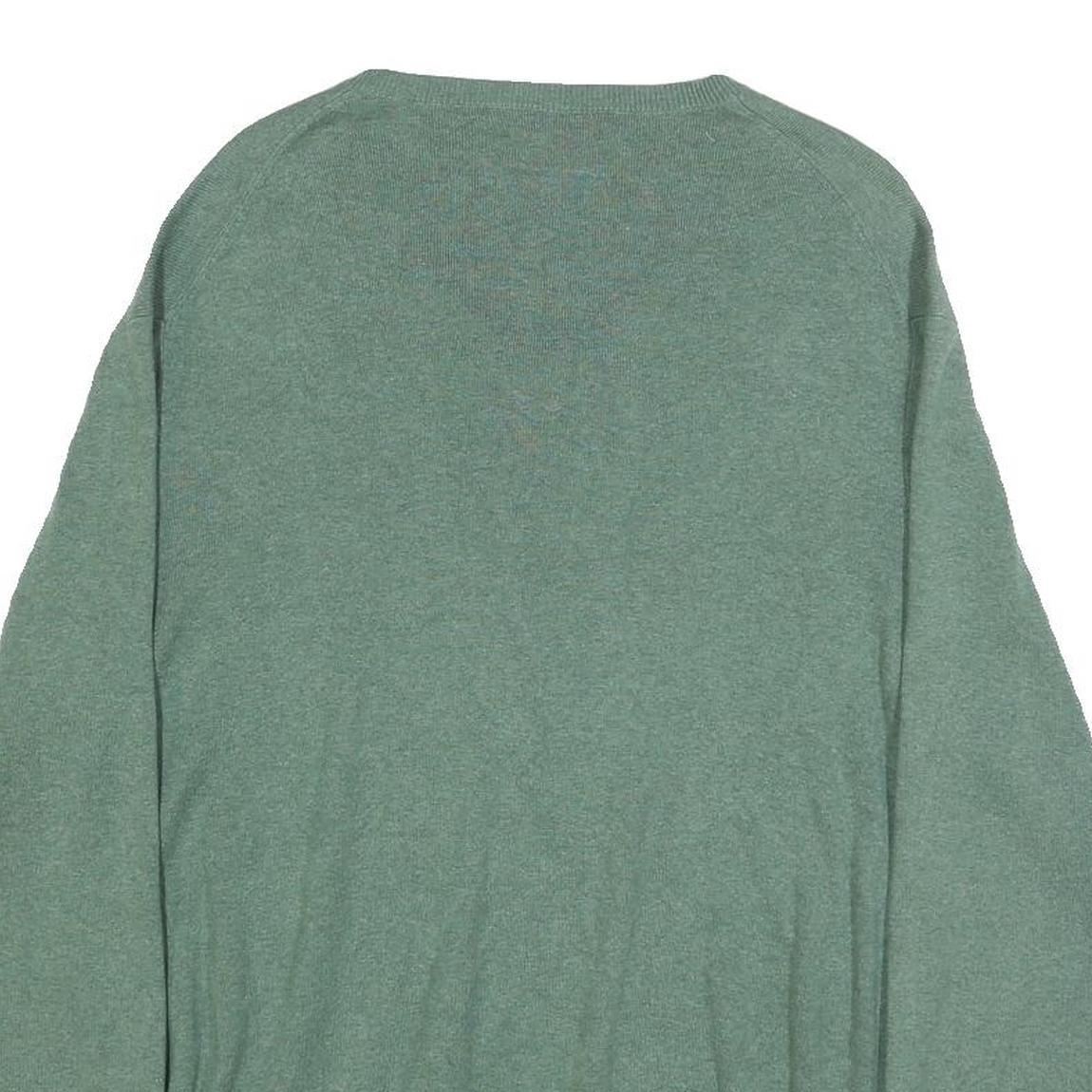 POLO RALPH LAUREN Mens Green Plain V-Neck Basic Knit Jumper M Cotton Classic