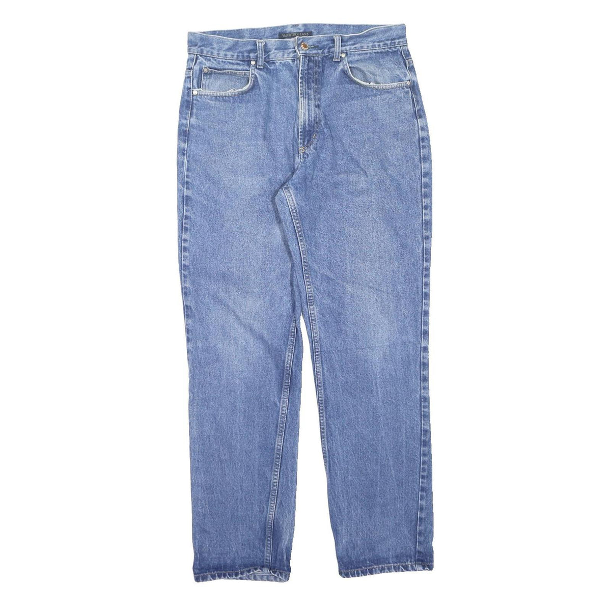 VALENTINO Mens Regular Fit Blue Denim Jeans W36 L32 Classic Zip Pocket