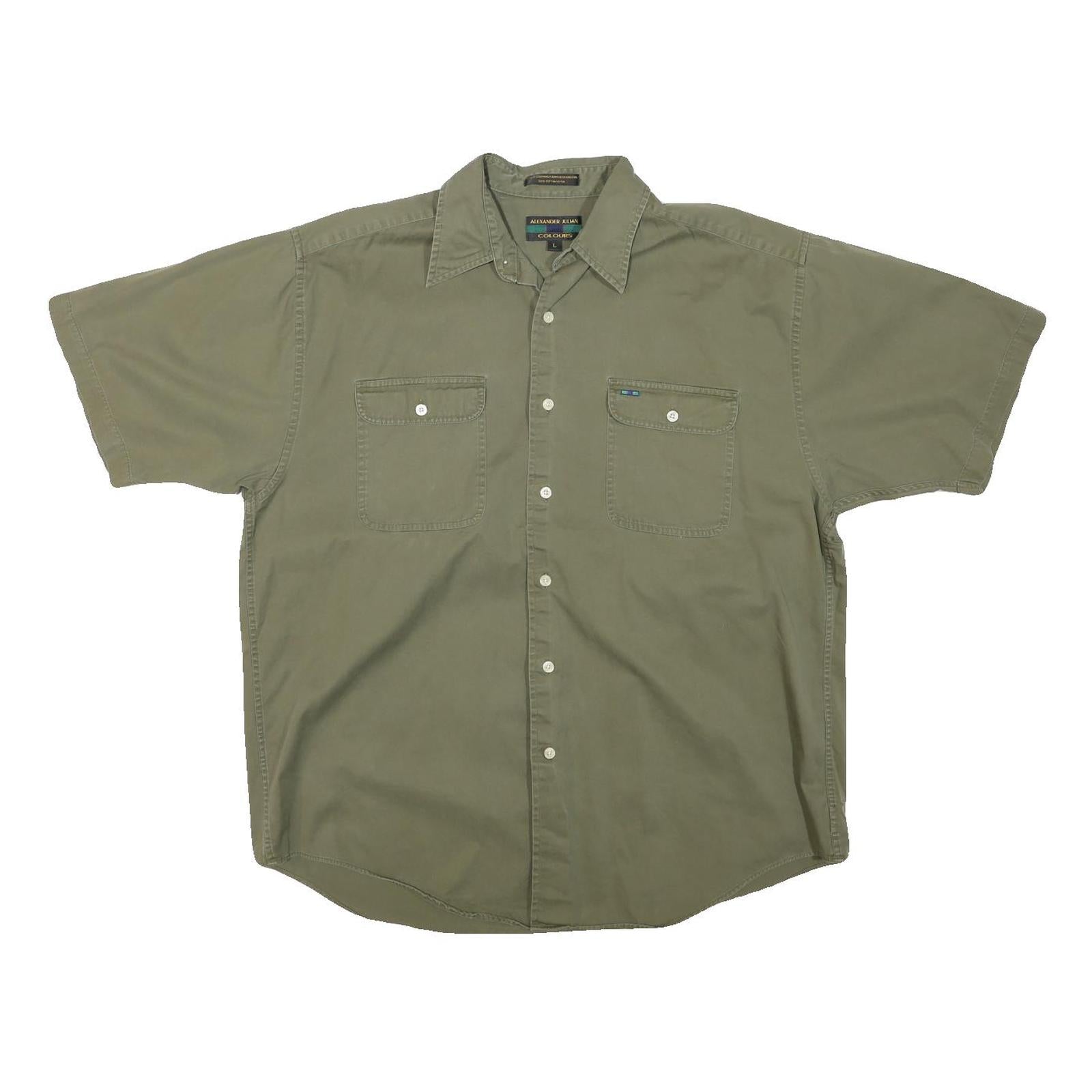 COLOURS Mens Green Short Sleeve Shirt L Casual Cotton Blend Button Pocket
