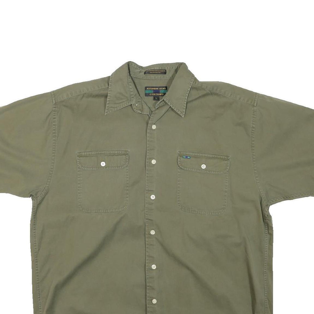 COLOURS Mens Green Short Sleeve Shirt L Casual Cotton Blend Button Pocket