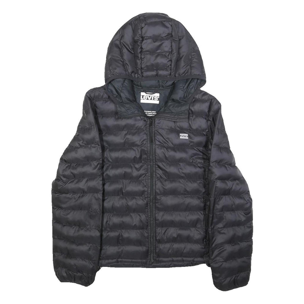 LEVI'S Womens Black Puffer Jacket S Polyester Hooded Zip Plain Lightweight