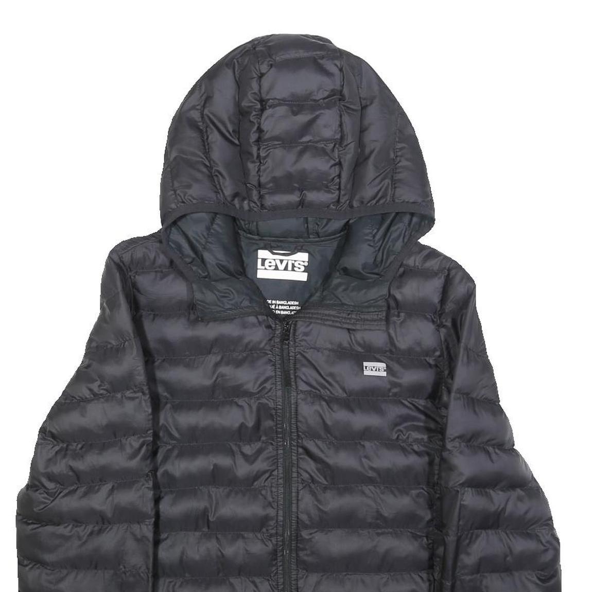 LEVI'S Womens Black Puffer Jacket S Polyester Hooded Zip Plain Lightweight
