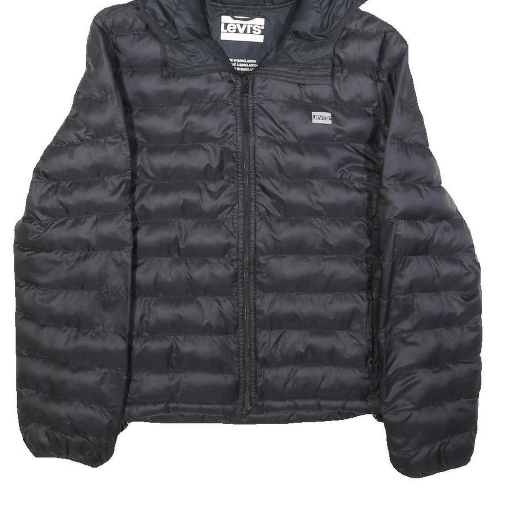 LEVI'S Womens Black Puffer Jacket S Polyester Hooded Zip Plain Lightweight