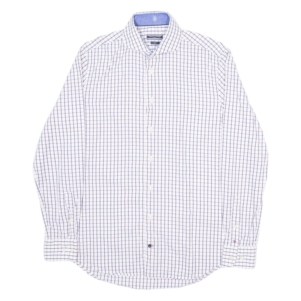 TOMMY HILFIGER Fitted Mens Shirt White Check Long Sleeve M