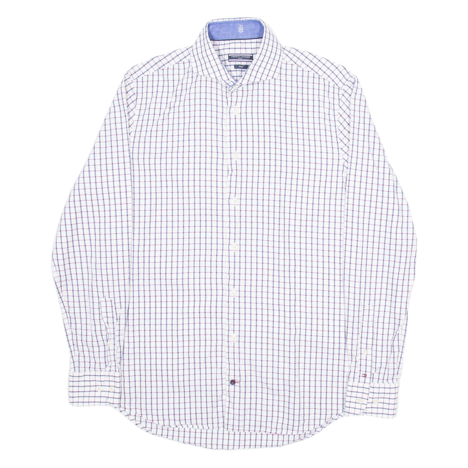 TOMMY HILFIGER Fitted Mens Shirt White Check Long Sleeve M