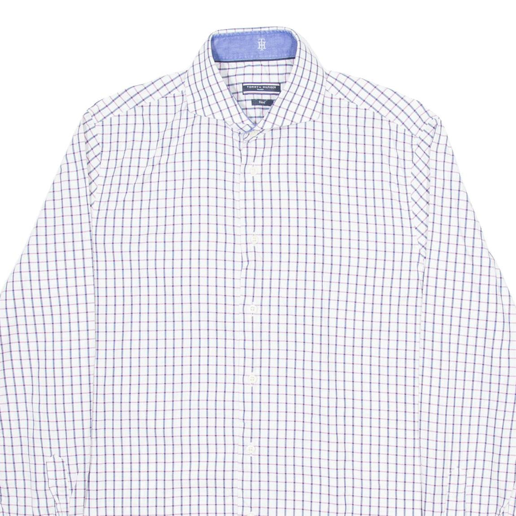 TOMMY HILFIGER Fitted Mens Shirt White Check Long Sleeve M
