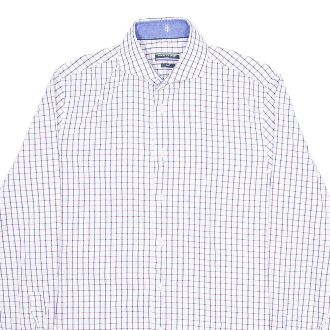 TOMMY HILFIGER Fitted Mens Shirt White Check Long Sleeve M