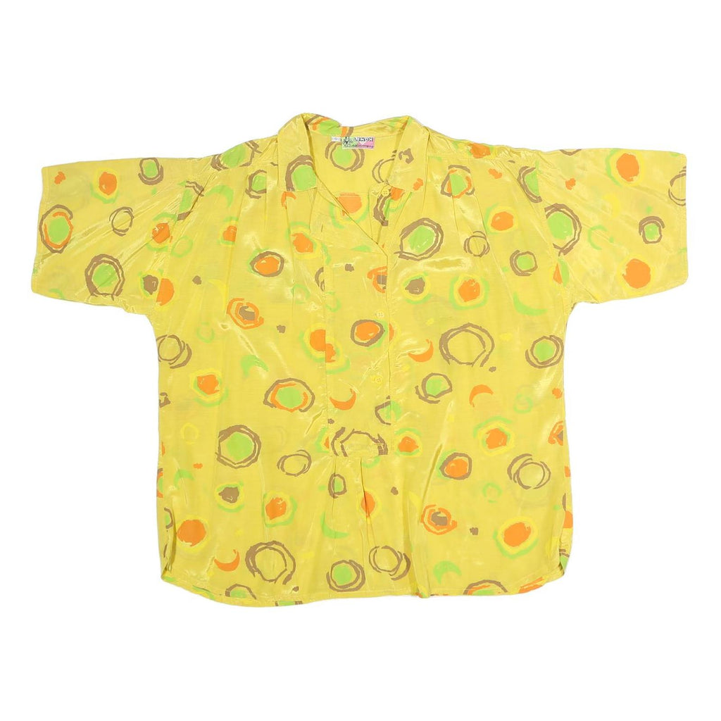 LEMON Womens Yellow Printed Basic Short Sleeve Collared Shirt S Bright Summer