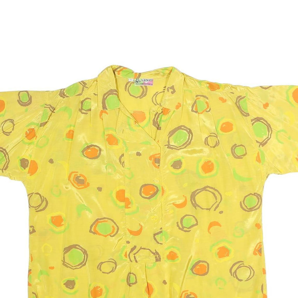 LEMON Womens Yellow Printed Basic Short Sleeve Collared Shirt S Bright Summer