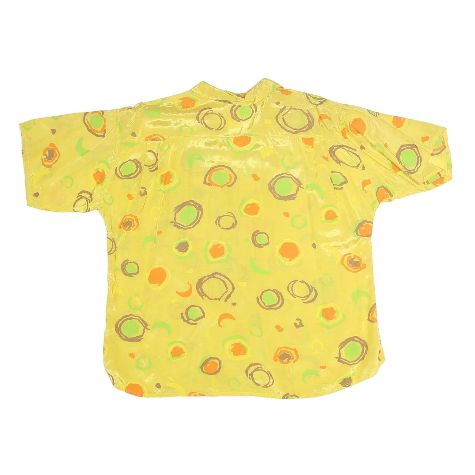 LEMON Womens Yellow Printed Basic Short Sleeve Collared Shirt S Bright Summer