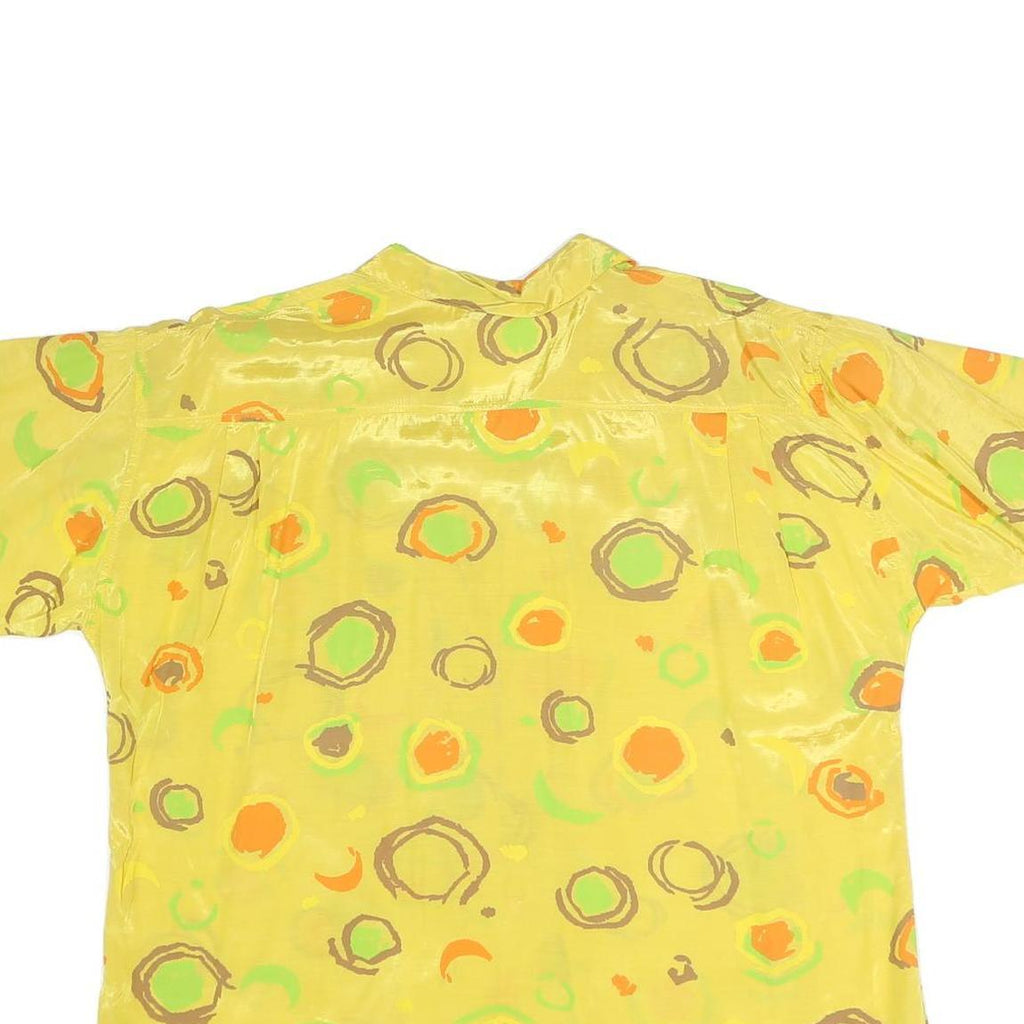 LEMON Womens Yellow Printed Basic Short Sleeve Collared Shirt S Bright Summer