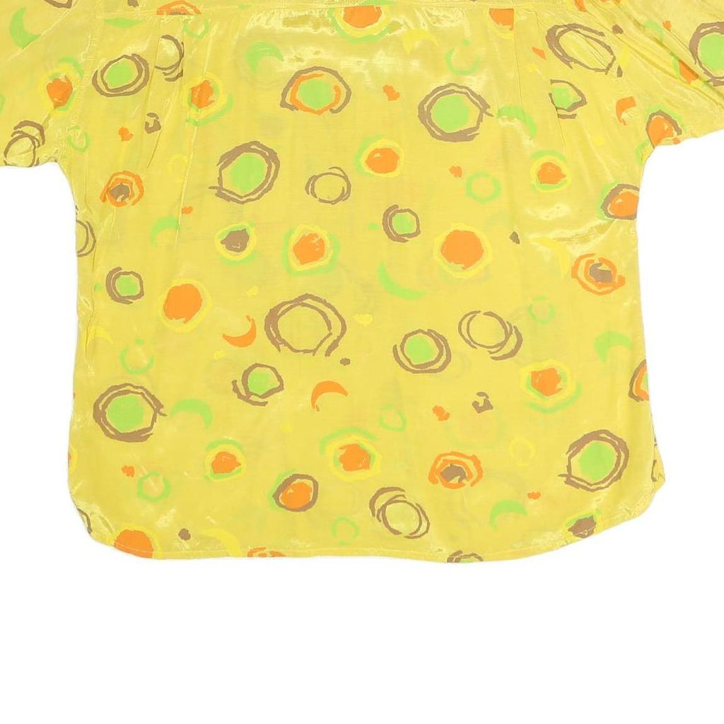 LEMON Womens Yellow Printed Basic Short Sleeve Collared Shirt S Bright Summer