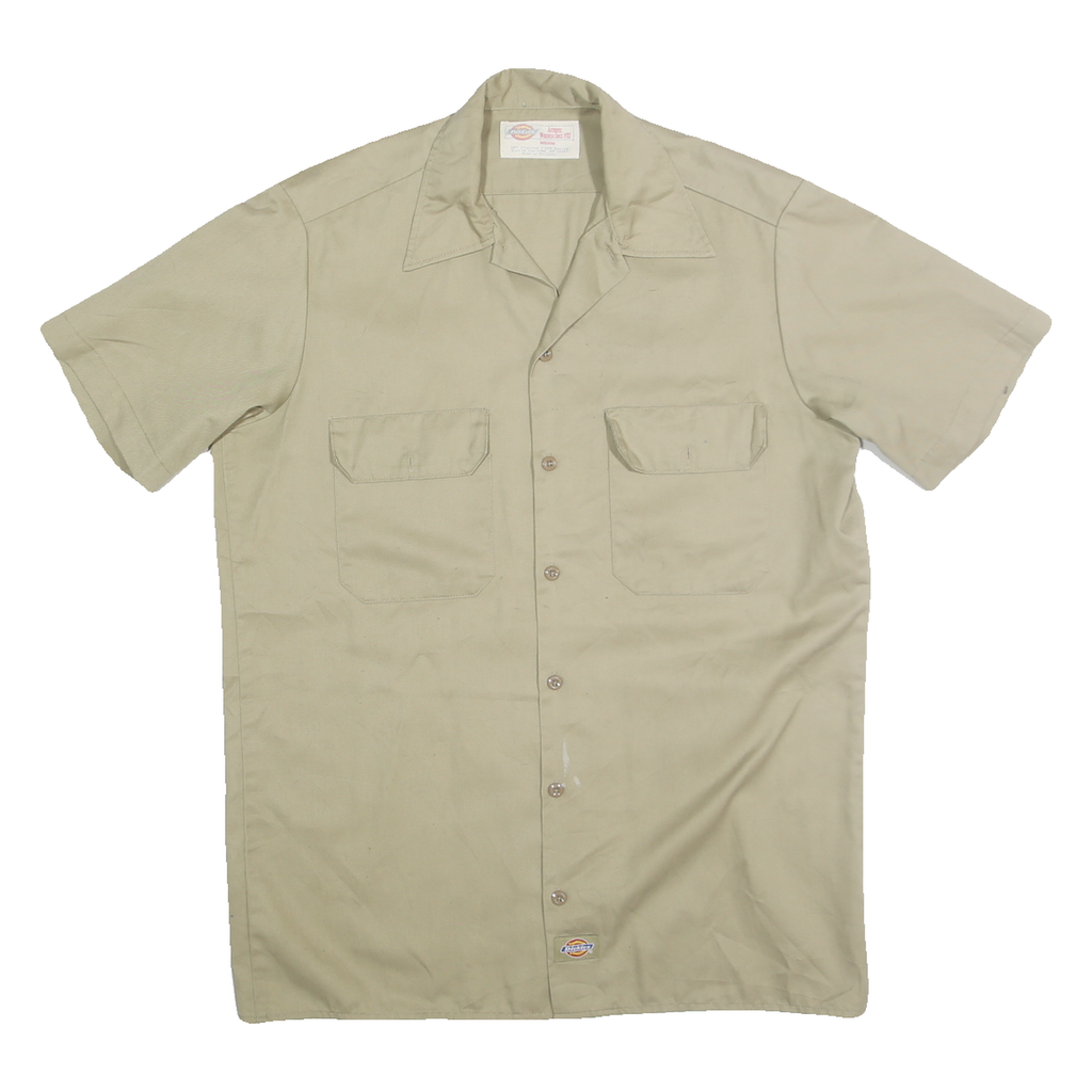 DICKIES Mens Beige Short Sleeve Shirt M Cotton Blend Workwear Button Front