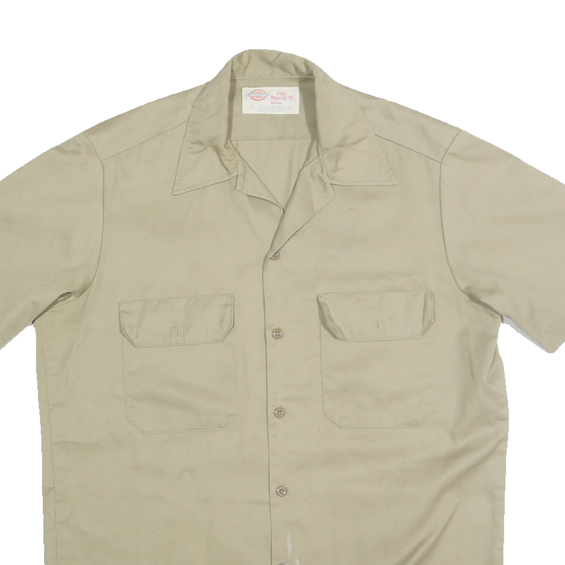 DICKIES Mens Beige Short Sleeve Shirt M Cotton Blend Workwear Button Front