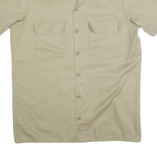 DICKIES Mens Beige Short Sleeve Shirt M Cotton Blend Workwear Button Front