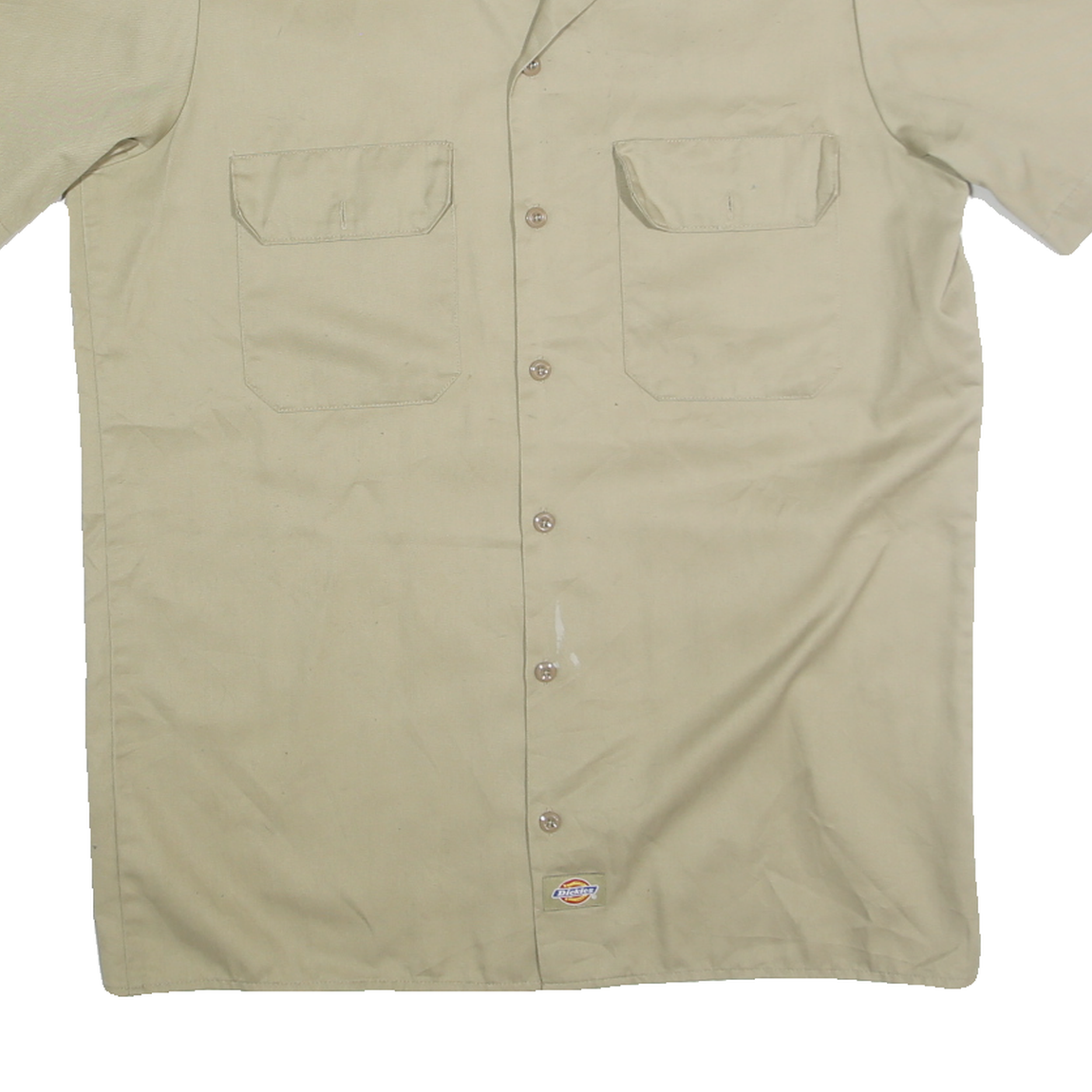 DICKIES Mens Beige Short Sleeve Shirt M Cotton Blend Workwear Button Front