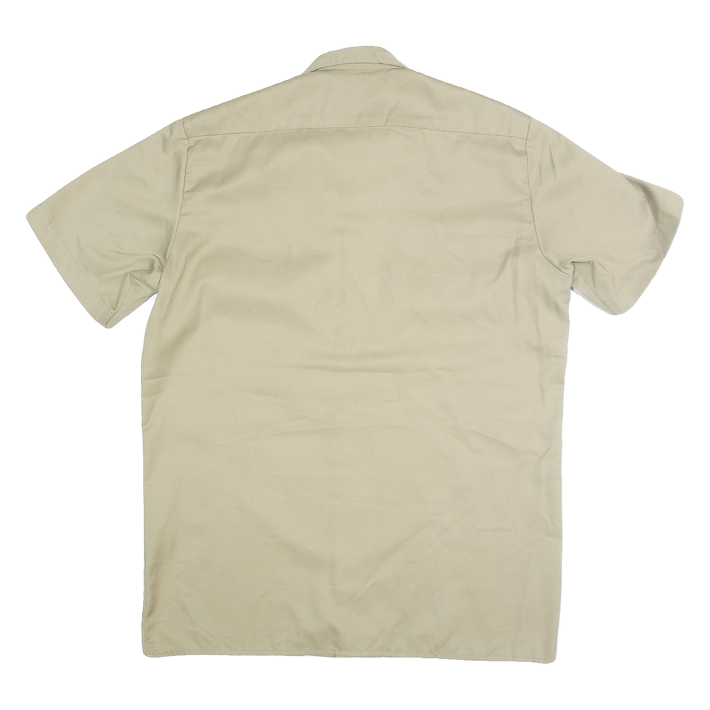 DICKIES Mens Beige Short Sleeve Shirt M Cotton Blend Workwear Button Front