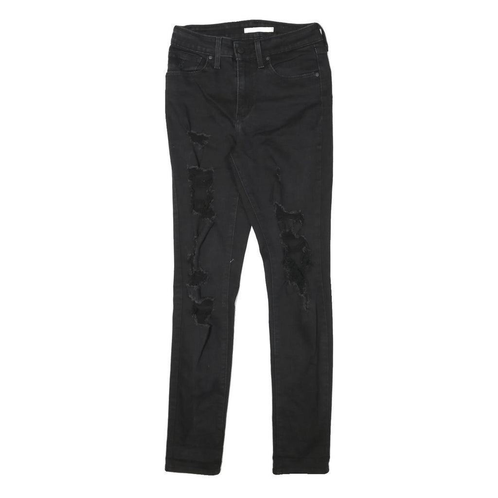 LEVI'S 721 Womens Jeans Black Slim Skinny Denim W27 L28 Distressed Rips