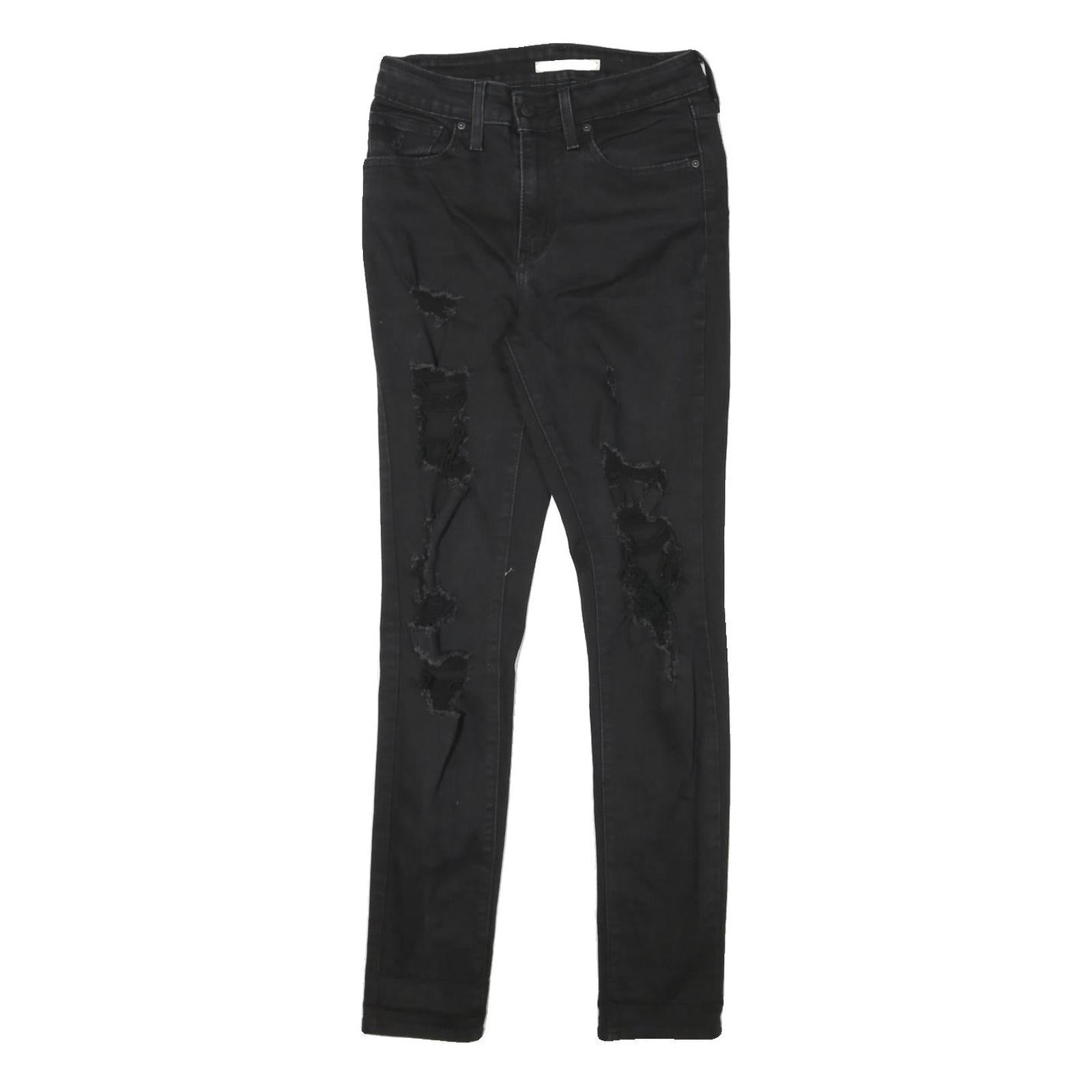 LEVI'S 721 Womens Jeans Black Slim Skinny Denim W27 L28 Distressed Rips