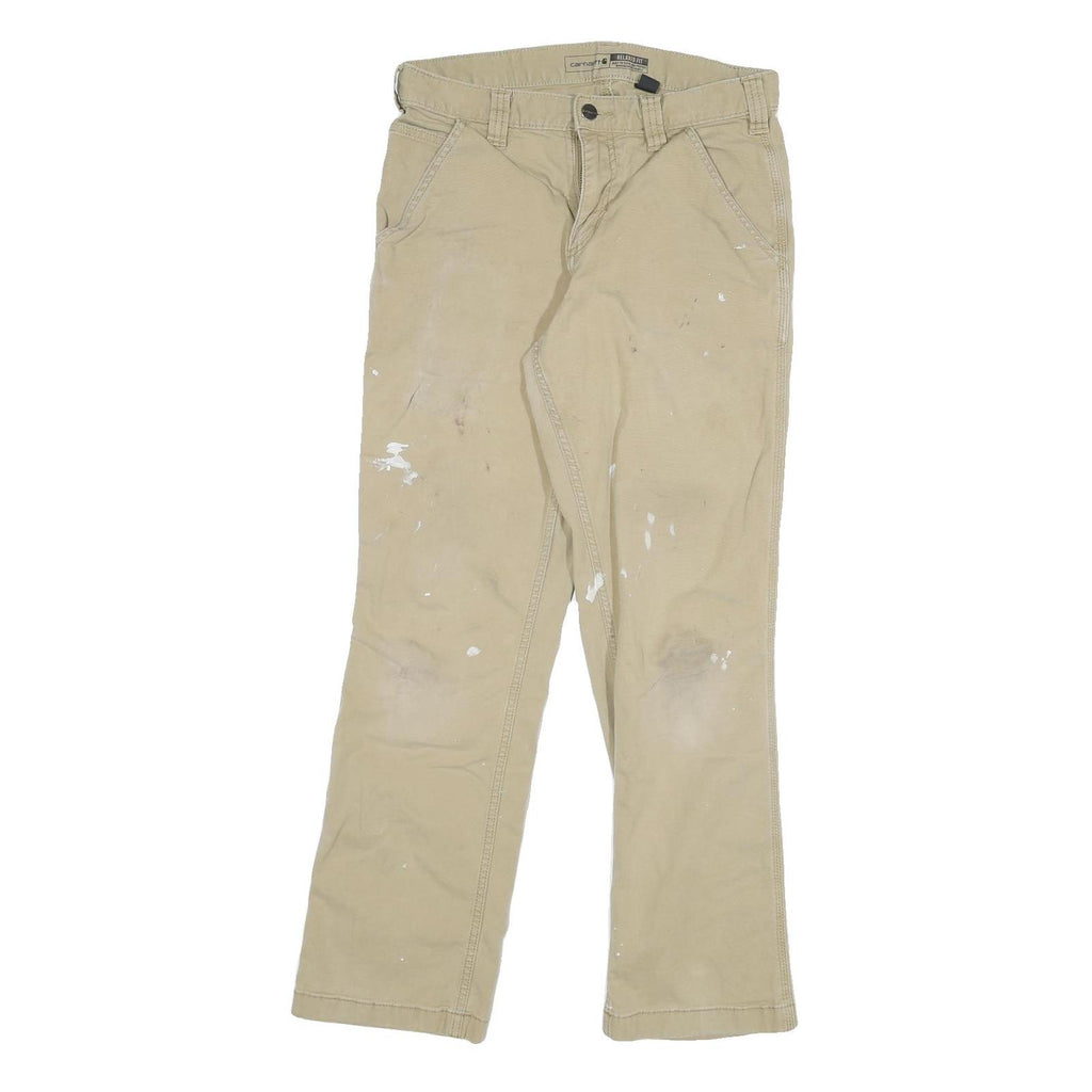CARHARTT Mens Jeans Beige Relaxed Straight Denim W28 L28 Workwear Zip Closure