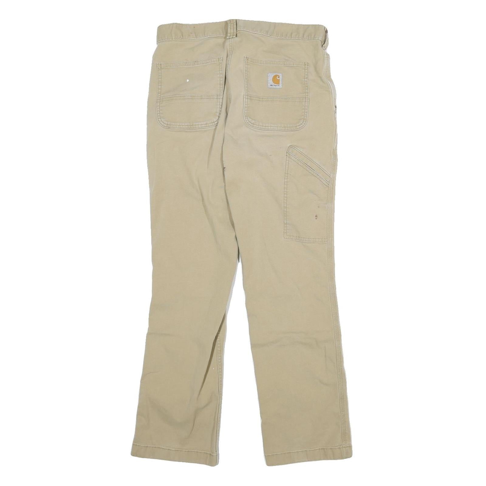 CARHARTT Mens Jeans Beige Relaxed Straight Denim W28 L28 Workwear Zip Closure