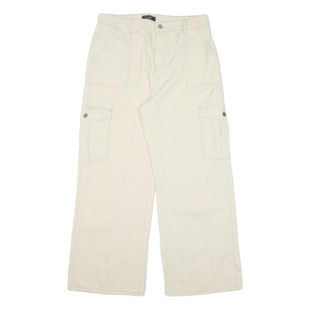 IZABEL Womens Cotton Blend White Relaxed Wide-Leg Trousers W32 L29 Cargo Style