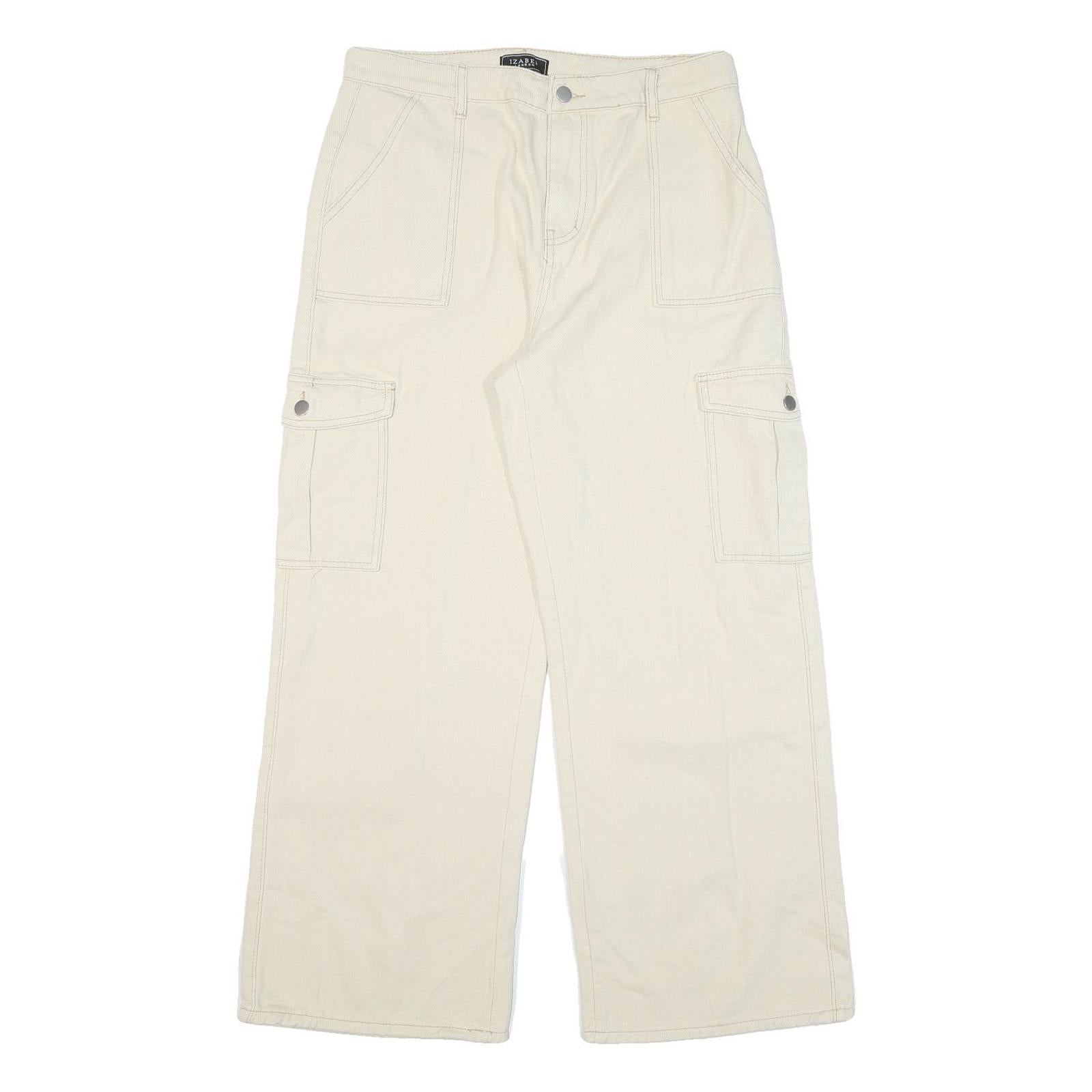 IZABEL Womens Cotton Blend White Relaxed Wide-Leg Trousers W32 L29 Cargo Style