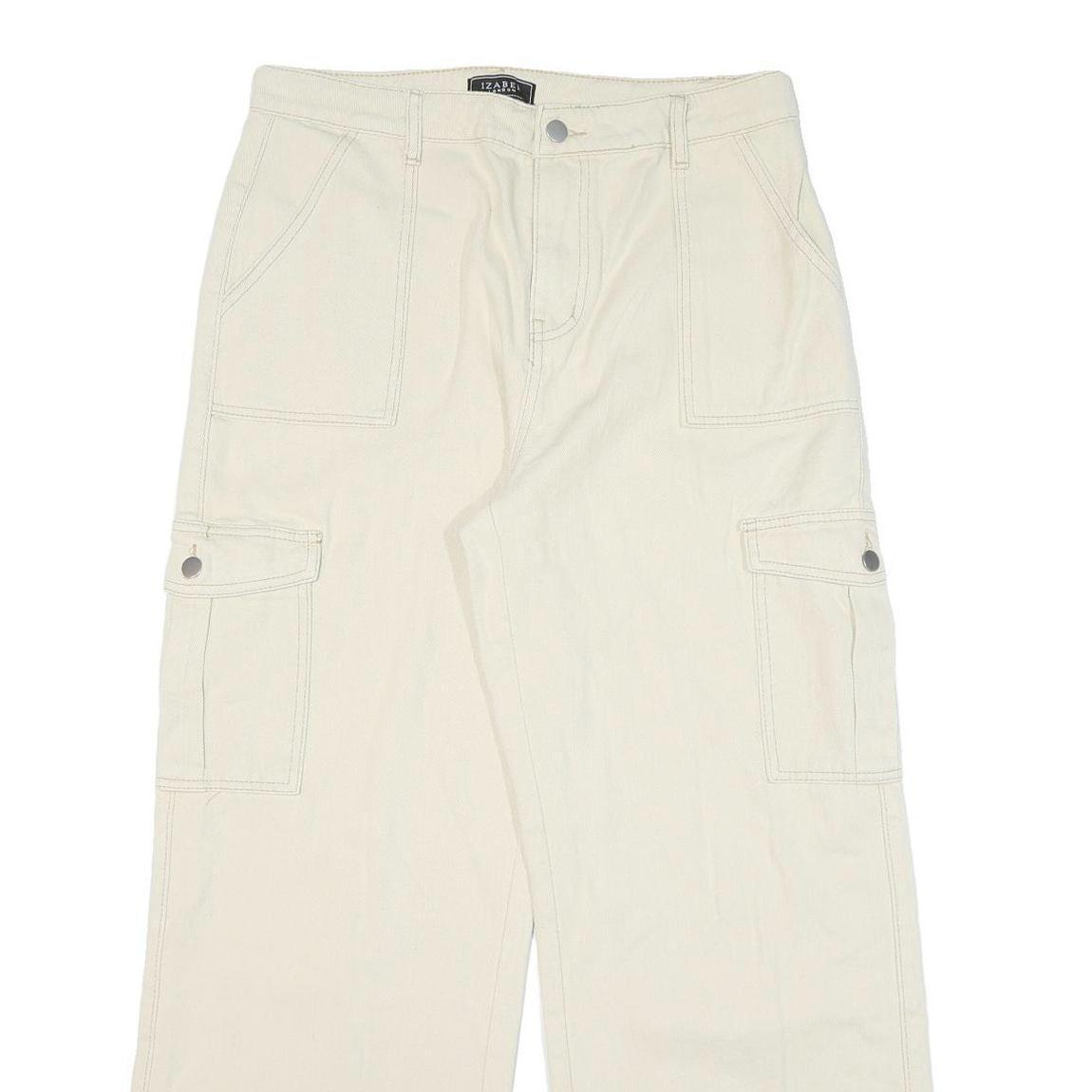 IZABEL Womens Cotton Blend White Relaxed Wide-Leg Trousers W32 L29 Cargo Style