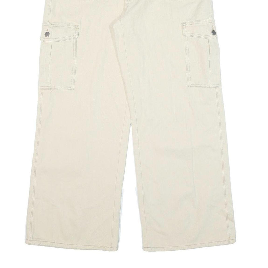 IZABEL Womens Cotton Blend White Relaxed Wide-Leg Trousers W32 L29 Cargo Style