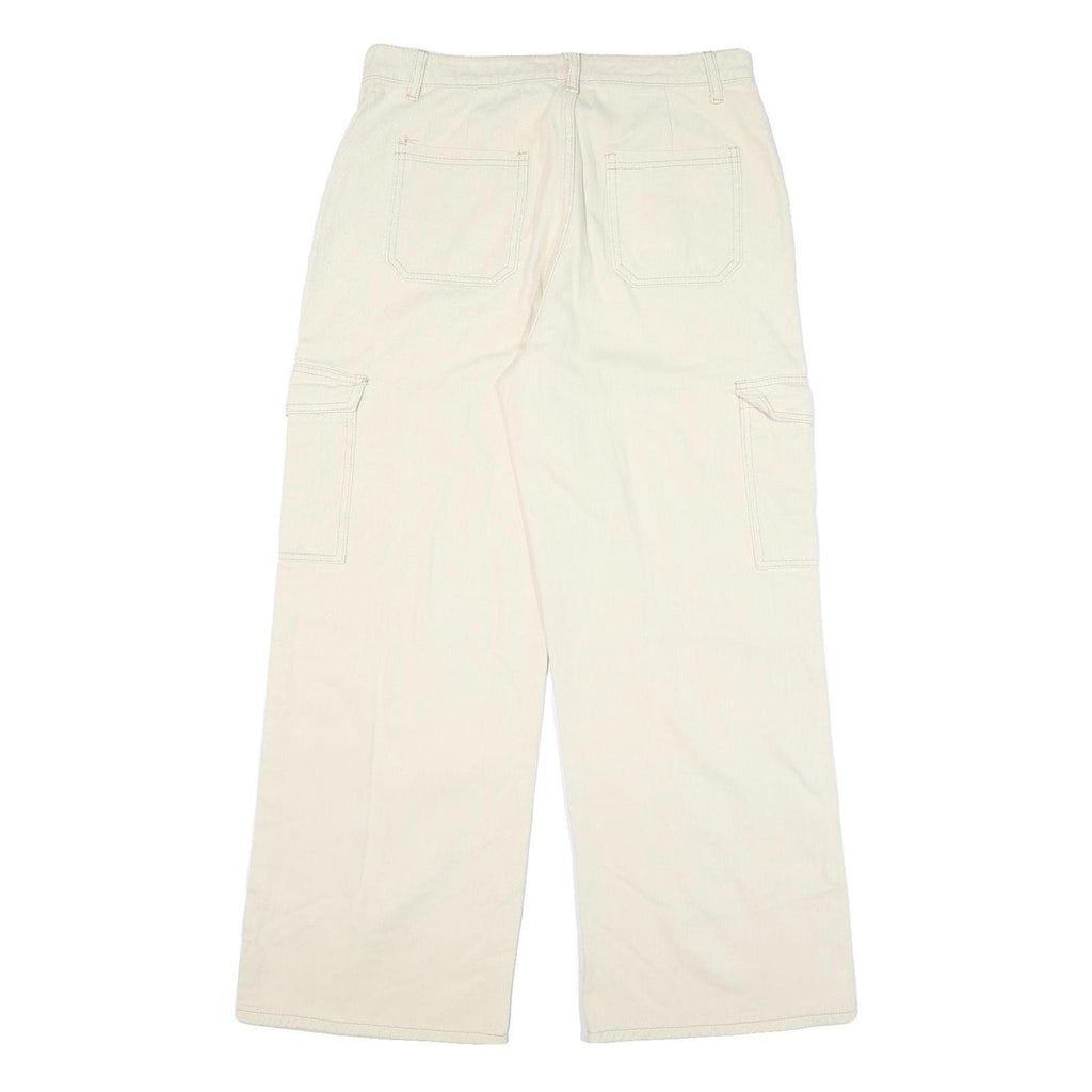 IZABEL Womens Cotton Blend White Relaxed Wide-Leg Trousers W32 L29 Cargo Style