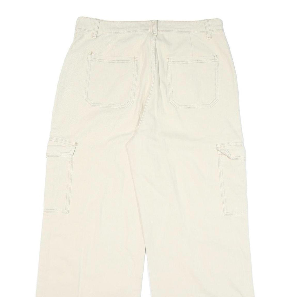 IZABEL Womens Cotton Blend White Relaxed Wide-Leg Trousers W32 L29 Cargo Style
