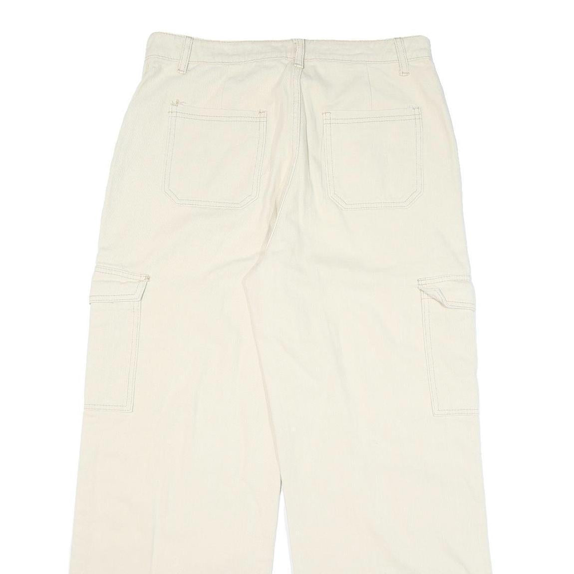 IZABEL Womens Cotton Blend White Relaxed Wide-Leg Trousers W32 L29 Cargo Style