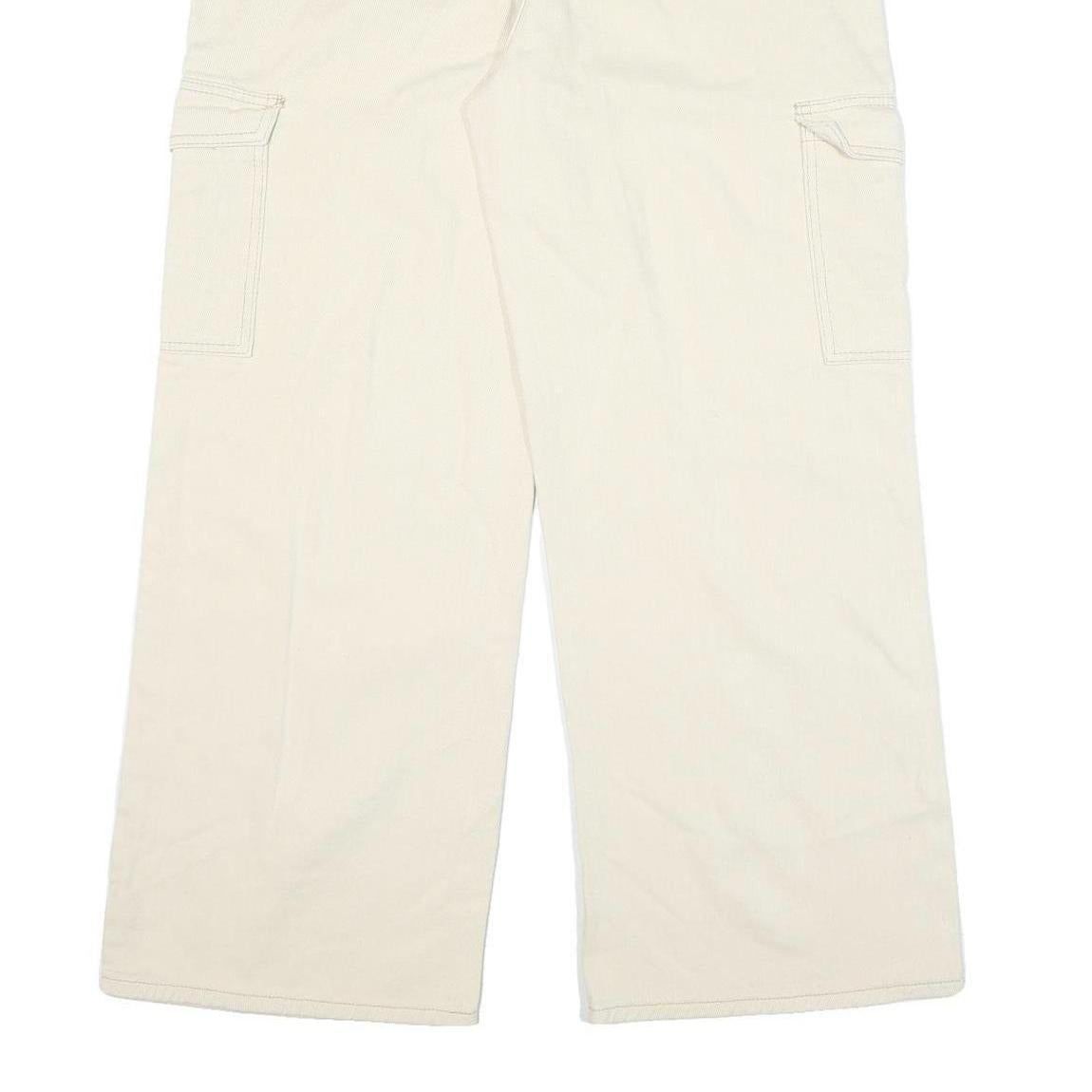 IZABEL Womens Cotton Blend White Relaxed Wide-Leg Trousers W32 L29 Cargo Style