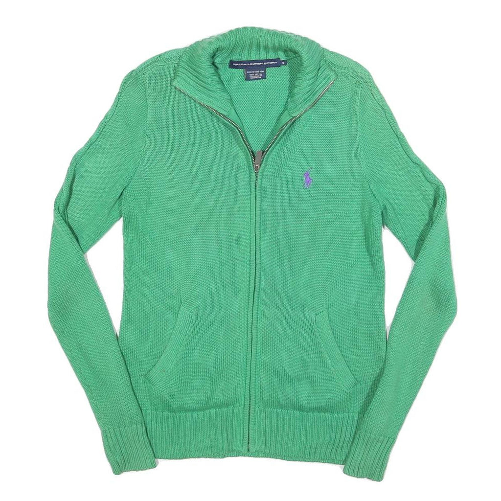 RALPH LAUREN SPORT Mens Green Cotton Patterned Jumper Full Zip Cable Knit S