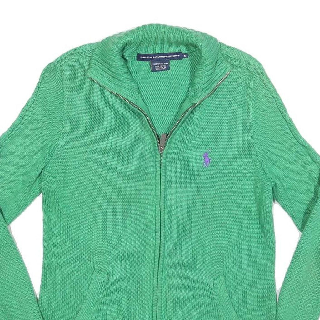 RALPH LAUREN SPORT Mens Green Cotton Patterned Jumper Full Zip Cable Knit S