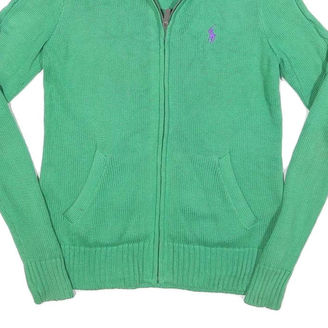 RALPH LAUREN SPORT Mens Green Cotton Patterned Jumper Full Zip Cable Knit S