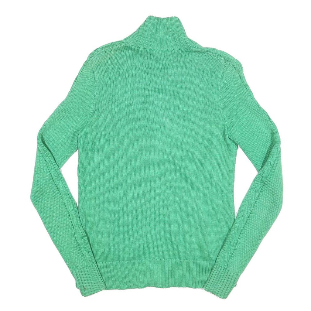 RALPH LAUREN SPORT Mens Green Cotton Patterned Jumper Full Zip Cable Knit S
