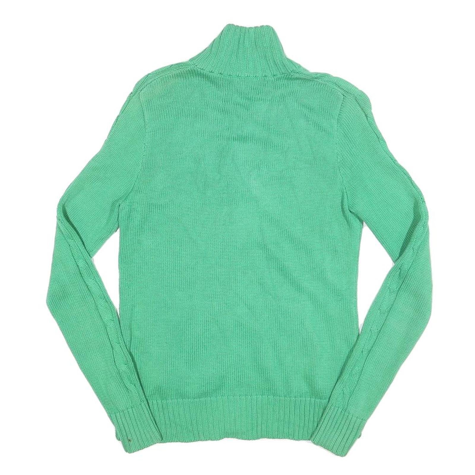 RALPH LAUREN SPORT Mens Green Cotton Patterned Jumper Full Zip Cable Knit S