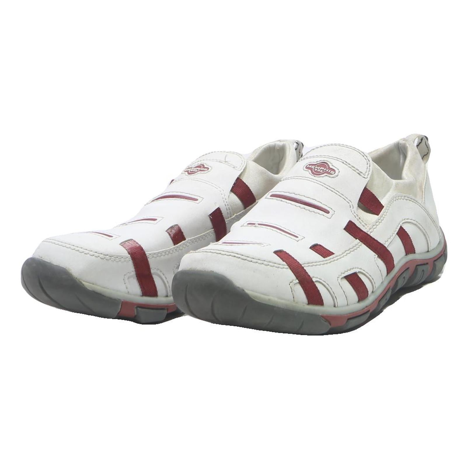 MEMPHIS Mens Casual Slip-On Trainers White & Maroon Synthetic UK 9 Comfortable