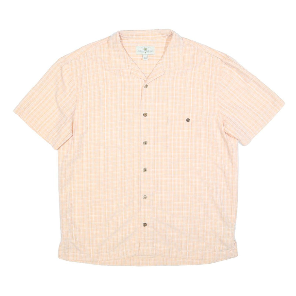 ISLAND SHORES Mens Peach & White Check Shirt XL Summer Casual Short Sleeve