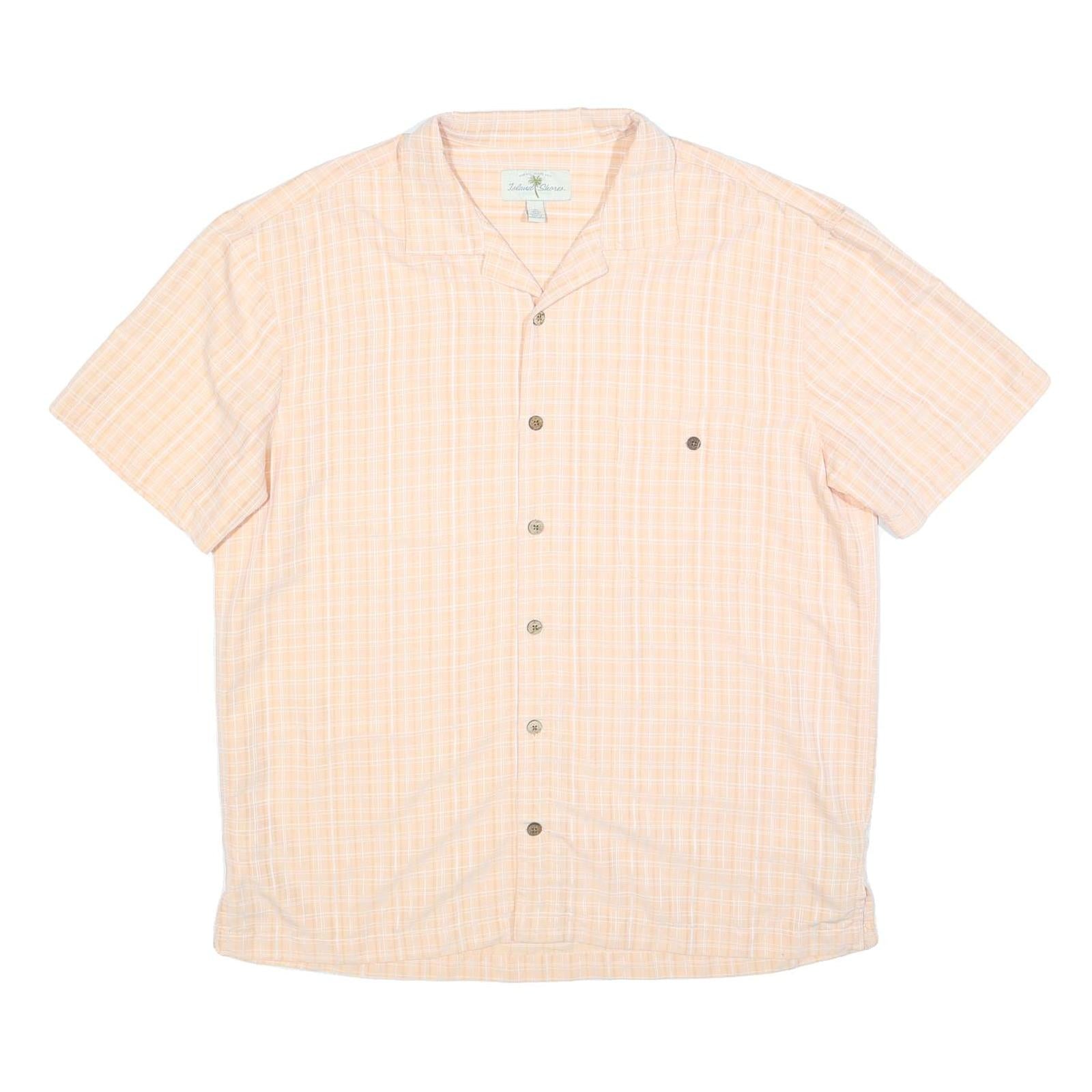 ISLAND SHORES Mens Peach & White Check Shirt XL Summer Casual Short Sleeve