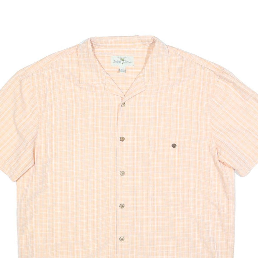 ISLAND SHORES Mens Peach & White Check Shirt XL Summer Casual Short Sleeve