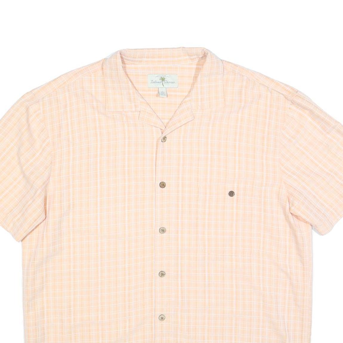 ISLAND SHORES Mens Peach & White Check Shirt XL Summer Casual Short Sleeve