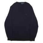 POLO RALPH LAUREN Mens Navy Blue Plain V-Neck Basic Knit L Cotton Jumper