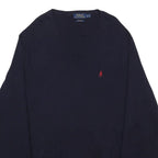 POLO RALPH LAUREN Mens Navy Blue Plain V-Neck Basic Knit L Cotton Jumper