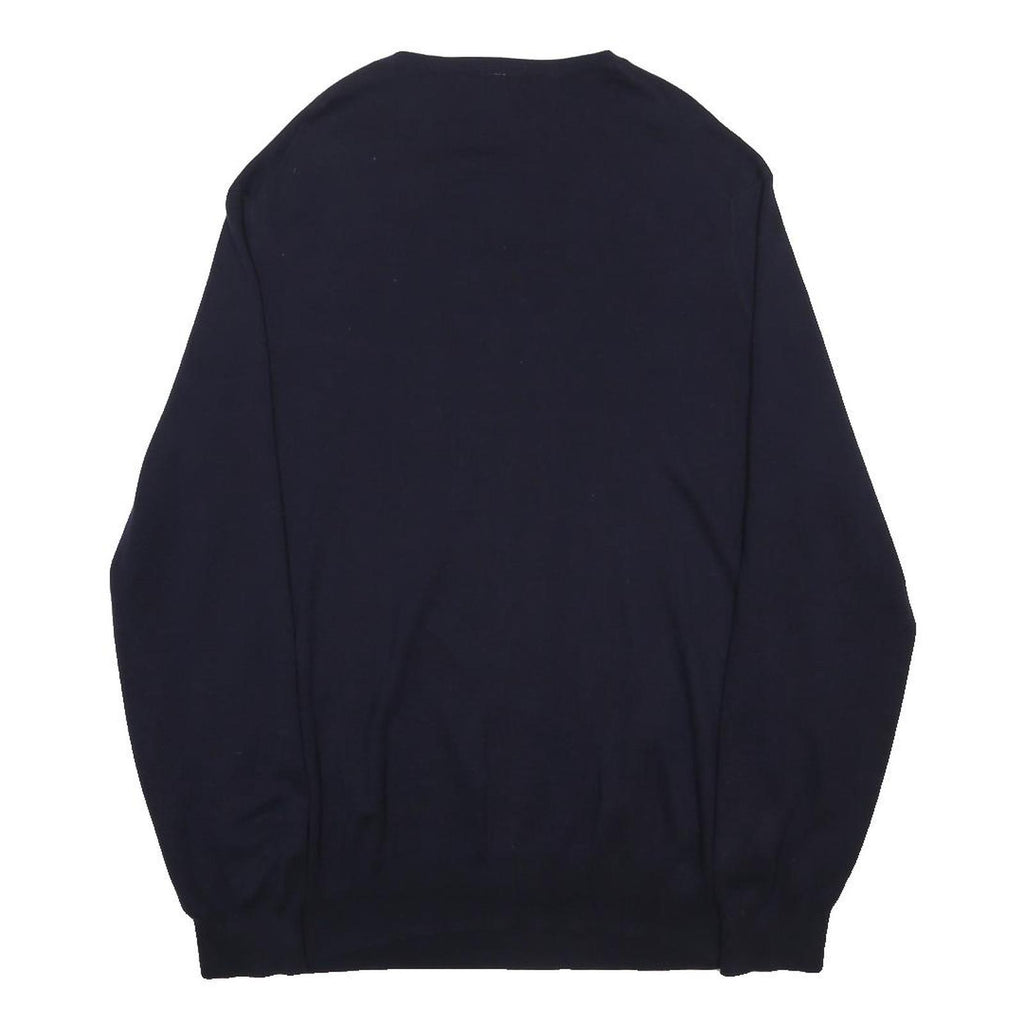 POLO RALPH LAUREN Mens Navy Blue Plain V-Neck Basic Knit L Cotton Jumper