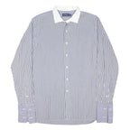 POLO RALPH LAUREN Mens Blue & White Striped Shirt XL Button-Down Collar Cotton